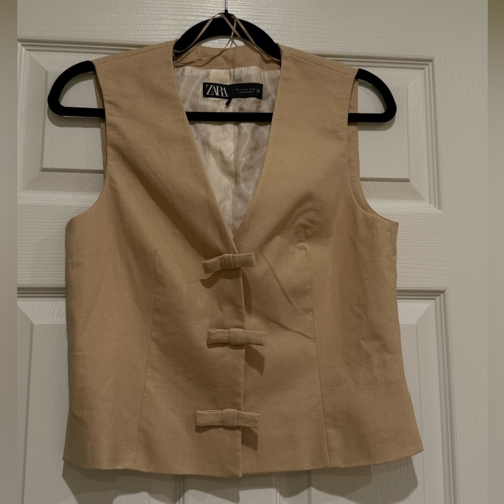Zara Linen-Blend Vest with Bow Closures – Size S - Picture 1 of 7